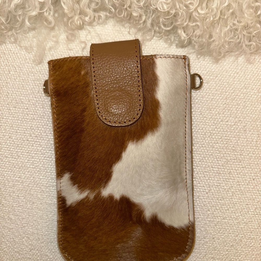 Brown and White Leather Phone Pouch